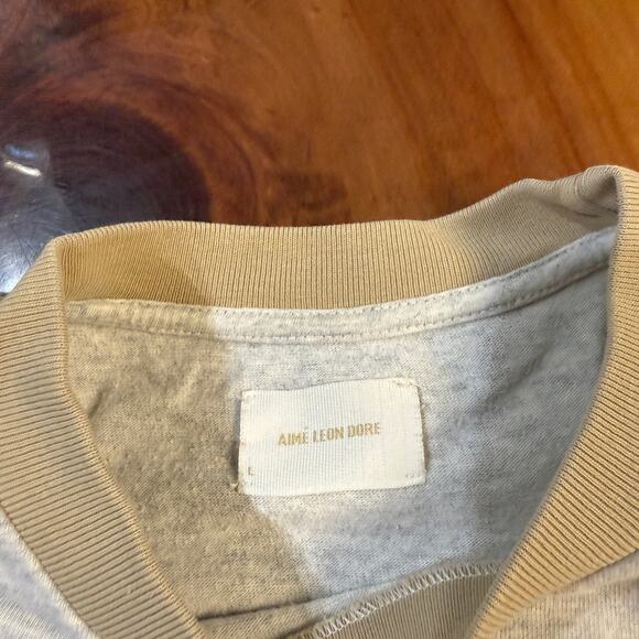 Aim'e Leon Dore Crewneck T-shirt Tee Men's Cotton Color block Embroidered Z27 - Picture 3 of 5